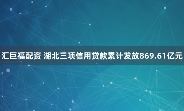 汇巨福配资 湖北三项信用贷款累计发放869.61亿元